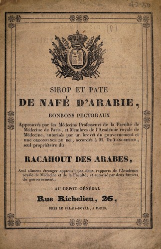 Sirop et pâte de nafé d'Arabie, bonbons pectoraux