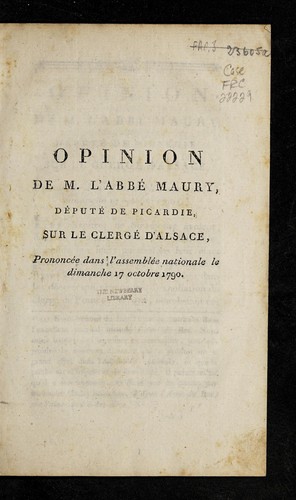 Opinion de M. l'abbe  Maury, de pute  de Picardie, sur le clerge  d'Alsace