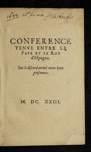Conference tenve entre le Pape et le Roy d'Espagne