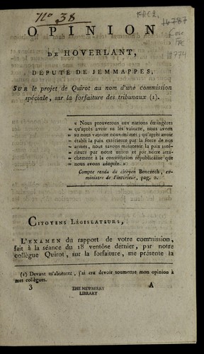 Opinion de Hoverlant, de pute  de Jemmappes, sur le projet de Quirot au nom d'une commission spe ciale, sur la forfaiture des tribunaux