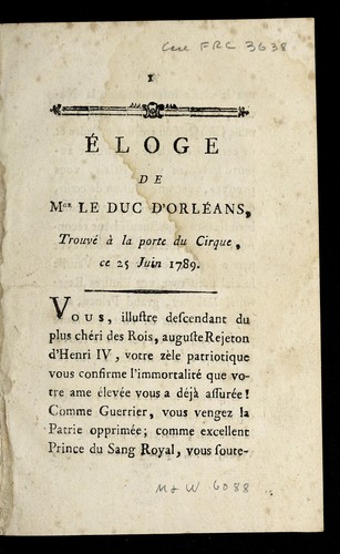 E loge de Mgr le Duc d'Orle ans