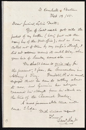 [Letter to] Dear friend, Lydia Mott