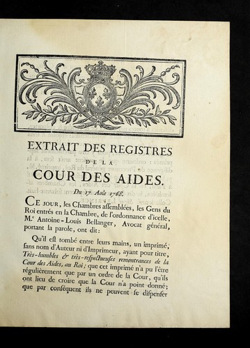 Extrait des registres de la Cour des aides