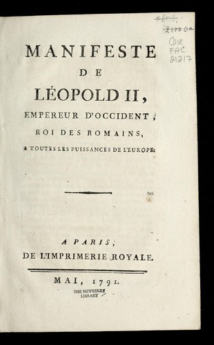 Manifeste de Le opold II, empereur d'occident, roi des romains, a toutes les puissances de l'Europe