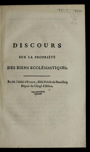 Discours sur la proprie te  des biens eccle siastiques