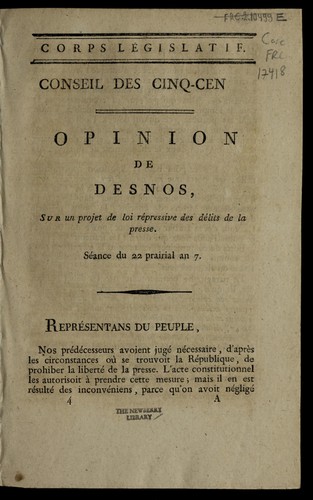 Opinion de Desnos, sur un projet de loi re pressive des de lits de la presse