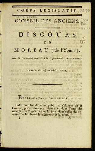 Discours de Moreau (de l'Yonne) sur la re solution relative a   la responsabilite  des communes