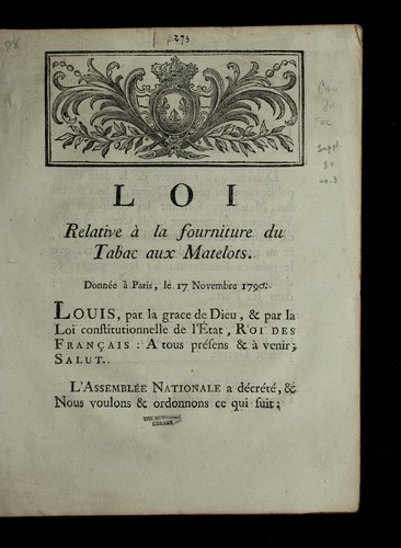 Loi relative a   la fourniture du tabac aux matelots