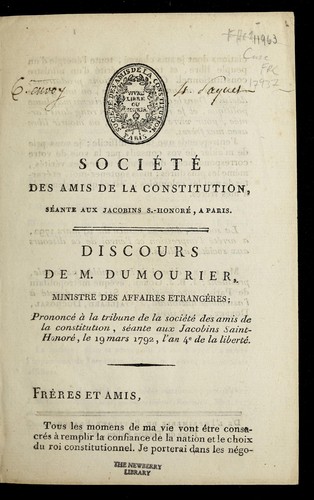 Discours de M. Dumourier, ministre des affaires etrange  res