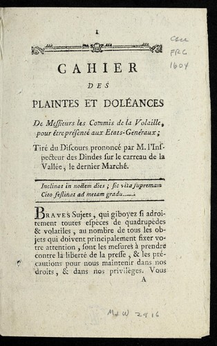 Cahier des plaintes et dole ances