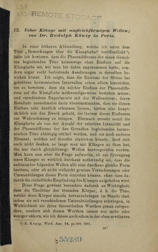 Ueber kla nge mit ungleichfo rmigen wellen ...