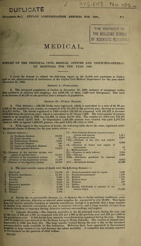 Report of the Principal Civil Medical Officer and Inspector-General of Hospitals