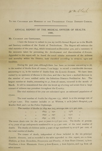 [Report of the Medical Officer of Health for Twickenham UDC 1895]