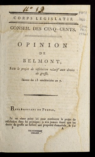 Opinion de Belmont, sur le projet de re solution relatif aux droits de greffe