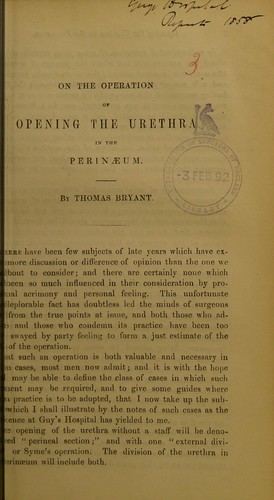 On the operation of opening the urethra in the perinaeum