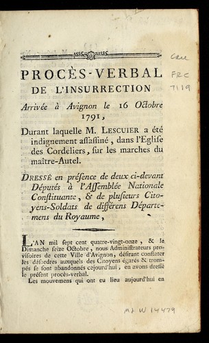 Proce  s-verbal de l'insurrection arrive e a   Avignon le 16 octobre 1791