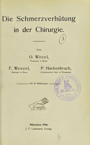 Die Schmerzverh©ơtung in der Chirurgie