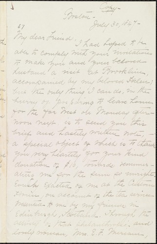 [Copy of letter to] My dear Friend