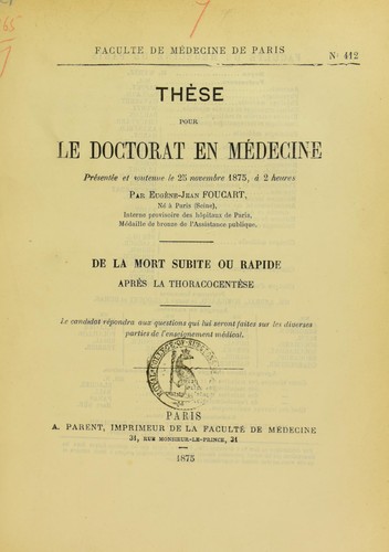De la mort subite ou rapide apr©·s la thoracocent©·se