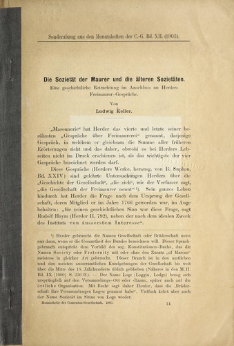 Die Sozieta t der Maurer und die a lteren Sozieta ten