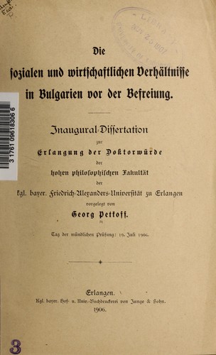 Die sozialen und wirtschaftlichen Verhältnisse in Bulgarien vor der Befreiung