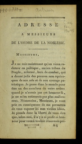 Adresse a   Messieurs de l'ordre de la noblesse