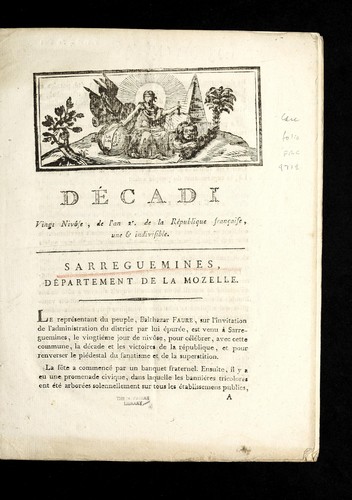 De cadi vingt niv^ose, de l'an 2e. de la Re publique franc ʹaise, une & indivisible [9 janvier 1794]