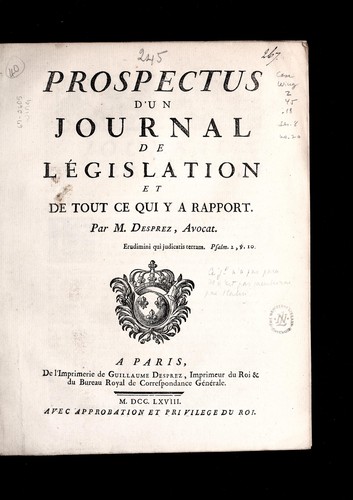 Prospectus d'un Journal de le gislation et de tout ce qui y a rapport