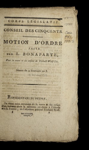 Motion d'ordre faite par L. Bonaparte, pour la veuve et les enfans de Te obald-Wolf-Ton