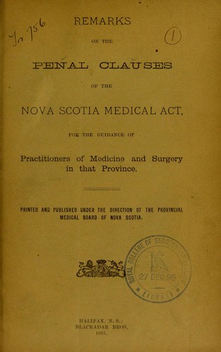 Remarks on the penal clauses of the Nova Scotia Medical Act