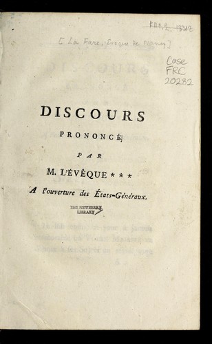 Discours prononce  par M. l'E veque  *** a l'ouverture des E tats-Ge ne raux