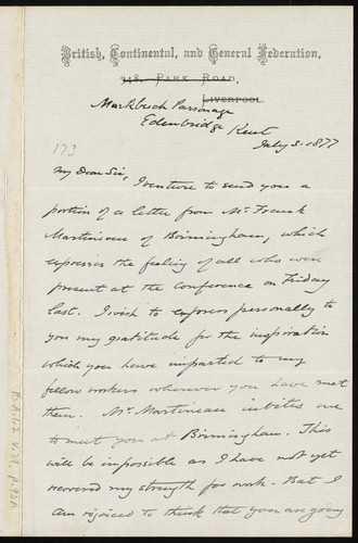 [Letter to] My Dear Sir