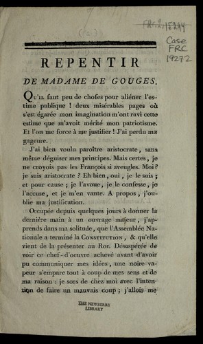 Repentir de Madame de Gouges