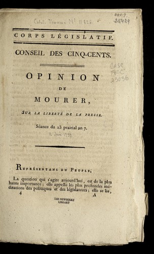 Opinion de Mourer, sur la liberte  de la presse