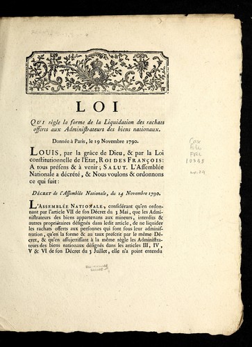Loi qui re  gle la forme de la liquidation des rachats offerts aux adminstrateurs des biens nationaux