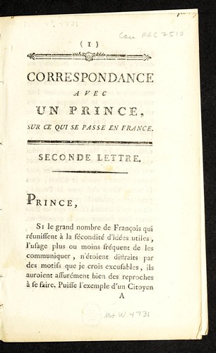 Correspondance avec un prince