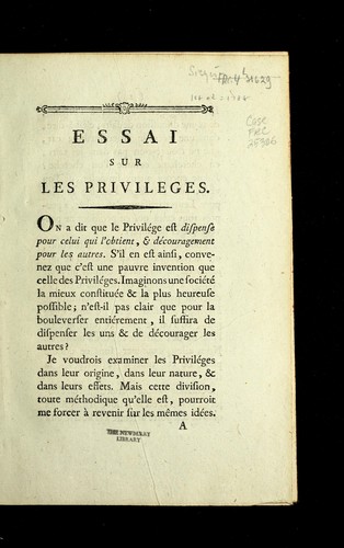 Essai sur les privile ges