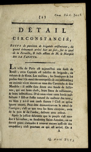 De tail circonstancie , suivi de punition de brigands aristocrates, du grand e ve nement arrive  hier au soir, sur le quai de la Ferraille