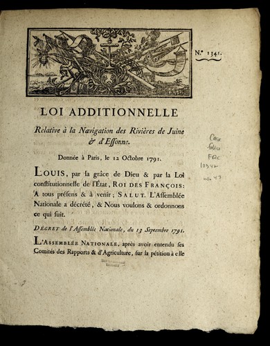 Loi additionnelle relative a   la navigation des rivie  res de Juine & d'Essone