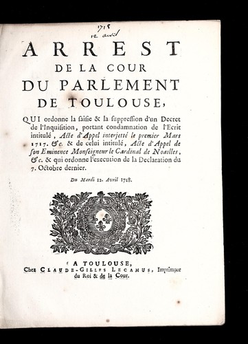 Arrest de la Cour du Parlement de Toulouse