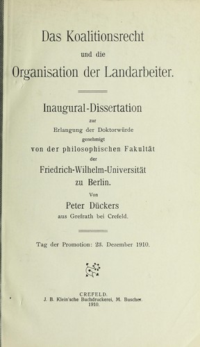 Das Koalitionsrecht und die Organisation der Landarbeiter ...