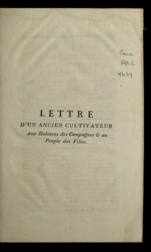 Lettre d'un ancien cultivateur