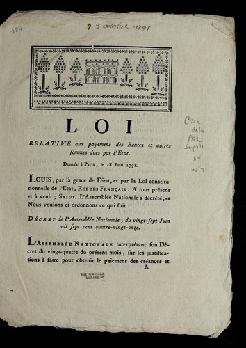 Loi relative aux payemens des rentes et autres sommes dues par l'Etat