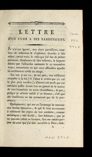 Lettre d'un cure  a ses paroissiens