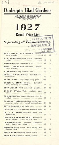 1927 retail price list