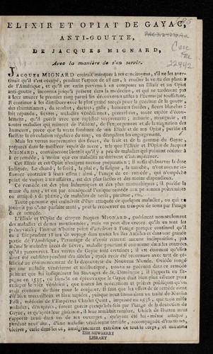 Elixir et opiat de gayac, anti-goutte, de Jacques Mignard