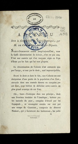 Apperc ʹu sur la constitution de Saint-Domingue