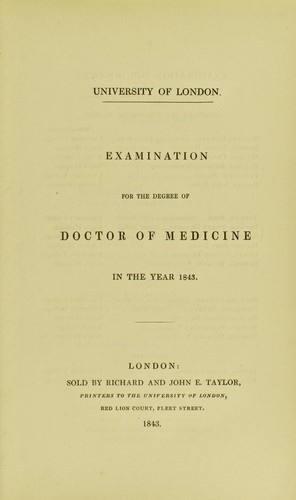 Examination for the degree of doctor of medicine in the year 1843