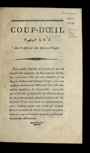 Coup-d'oeil rapide sur l'affaire des Quinze-Vingts