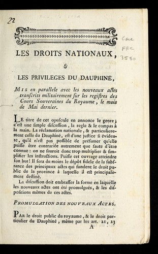 Les droits nationaux, & les privileges du Dauphine